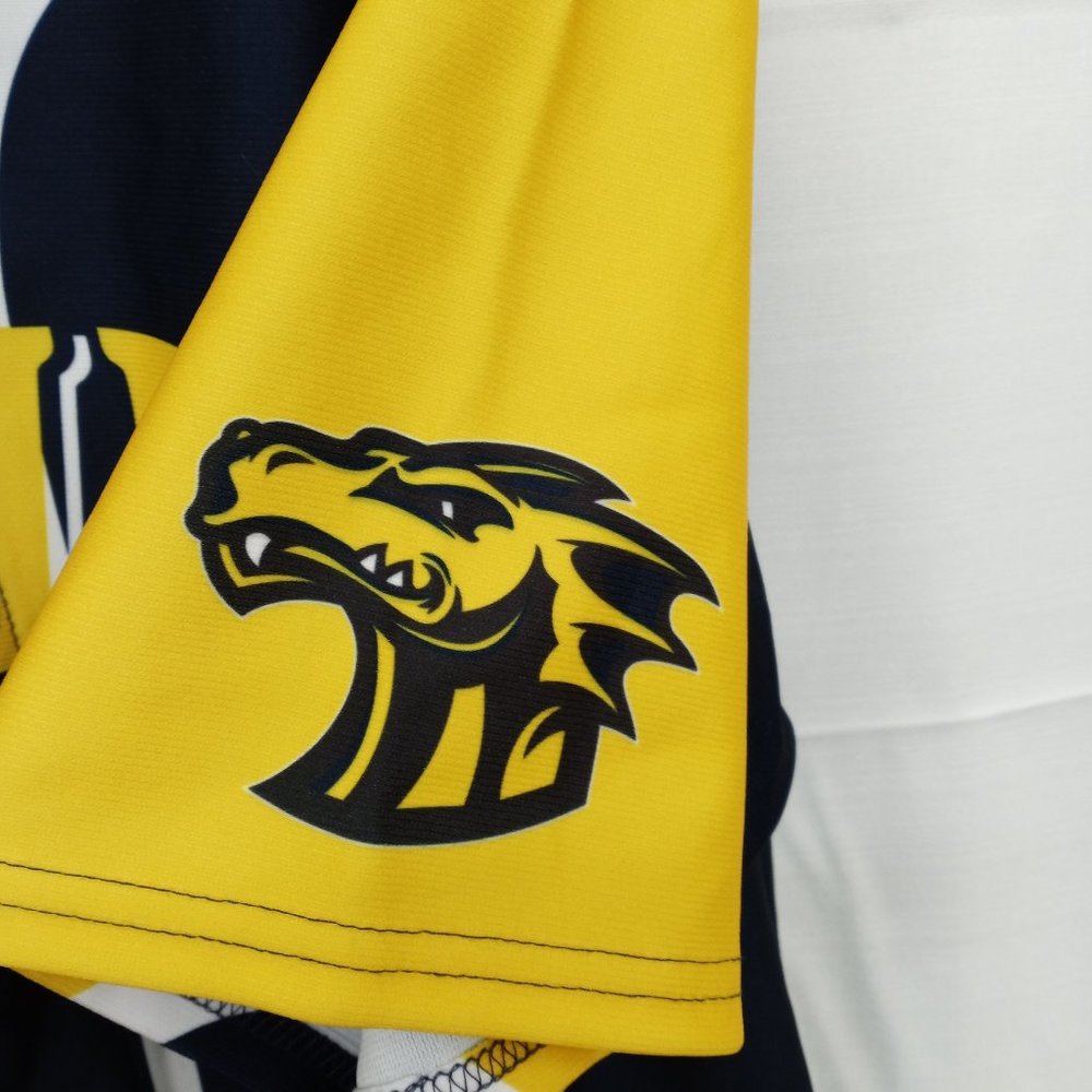 Denver Dragons Alleson Blue Yellow #18 Button Down Jersey size Large - Picture 4 of 7